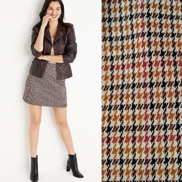 Maurices Brown Black Red Plaid High Rise Mini Skirt Size Small - Picture 1 of 14